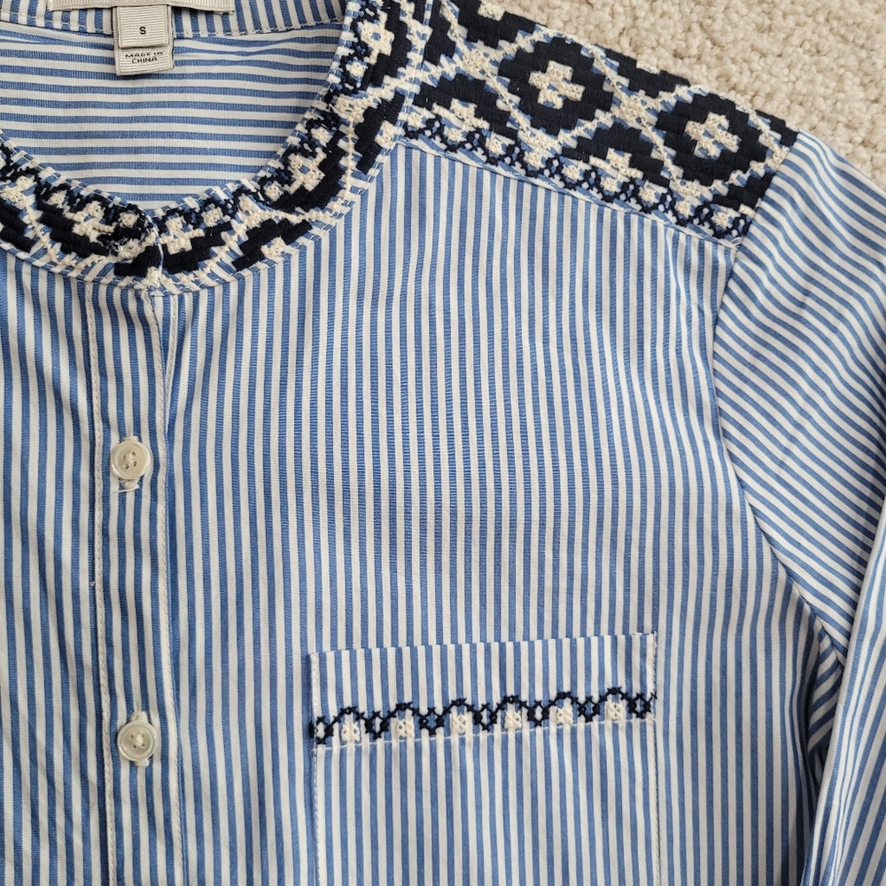 J. Crew Embroidered 100% Cotton Striped Boyfriend Shirt Dress Size S Like New - Picture 10 of 11
